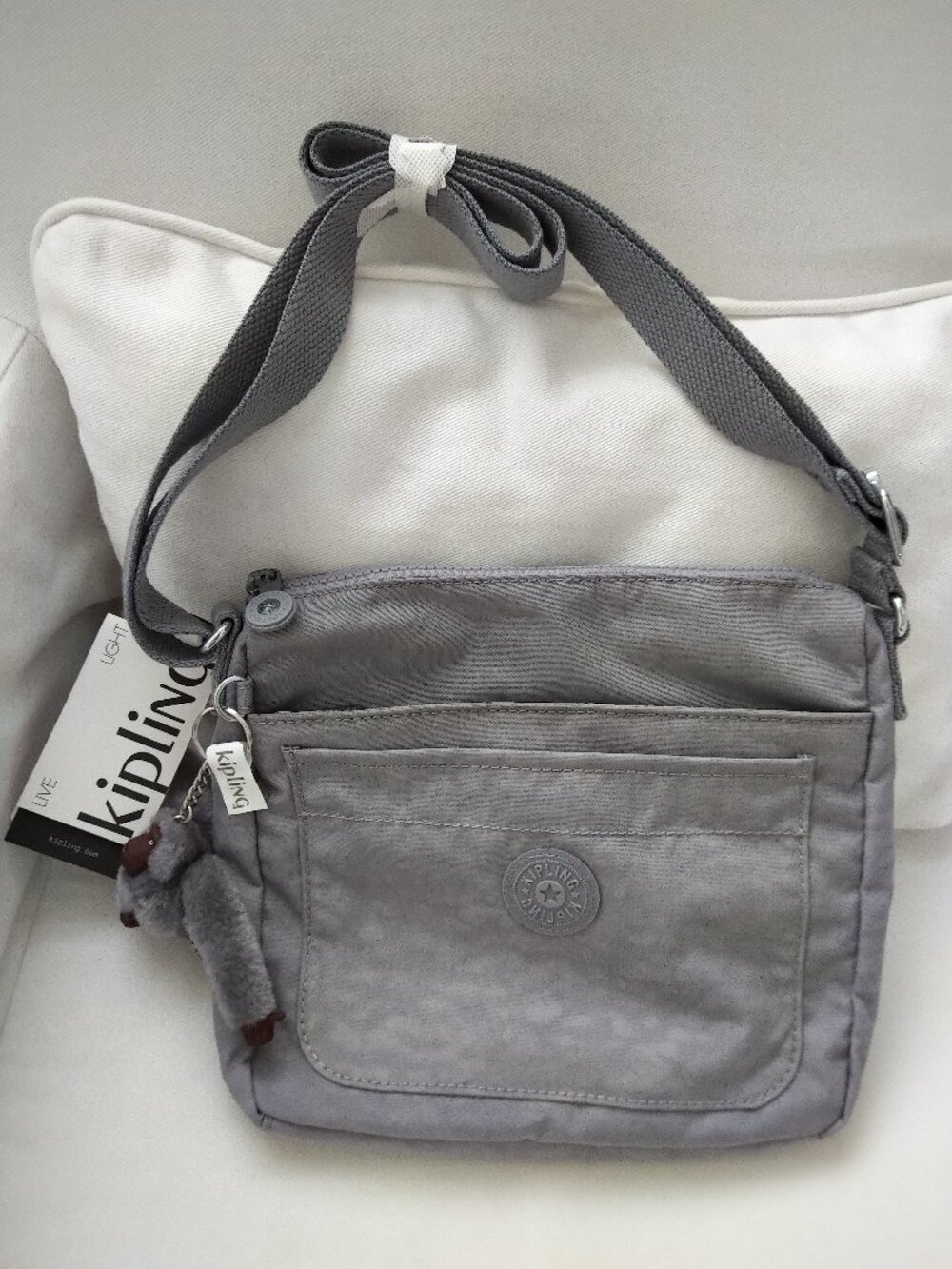 NWT Kipling Sebastian Crossbody Bag 'Dove Grey' - lightweight nylon gray taupe